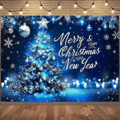 A Christmas-Themed Backdrop Featuring Winter Blues, Snowflakes, Magical Wonderlands, And Snowy Christmas Trees. Perfect For Living Room And Outdoor Decorations, Photo Studio Shoots, And Festive Displays For New Year's, Birthdays, And Christmas Celebrations.