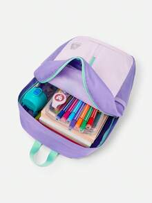 Balabala Kids Backpack Large Capacity Color Block Comfortable Daypack - Purple - View 4
