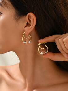1 Pair Delicate Hollow Floral & Numeric Design Earrings, Suitable For Gifts, Daily Wear, Parties And Gatherings