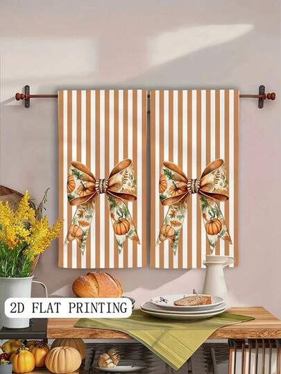 1/2 件厨房毛巾 - 秋季南瓜条纹厨房毛巾 - 现代涤纶手巾，采用鲜艳的秋季设计，非常适合烹饪、茶浴和感恩节礼物，仅可手洗，洗碗巾 15.7x23.6 英寸
