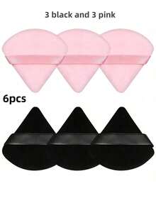 6 Stück Puderquastenset mit Reiseetui, dreieckige Make-up-Schwämme für lose Puder, Körperpuder, Fixierpuder, geeignet für Foundation, Beauty-Make-up-Tools (Schwarz + Rosa) Samt-Dreieck-Puderpuff, Make-up-Tools, Make-up-Schwamm, wiederverwendbarer Make-up-Schwamm, Make-up-Accessoires, Puderpuff, Trocken- & Nasspuderpuff, Make-up-Essentials für heißes Wetter, Strand-Make-up-Tools