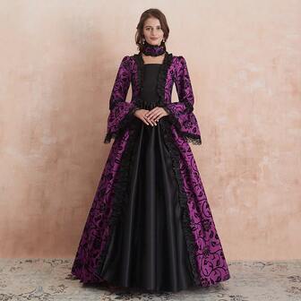 维多利亚宫廷连衣裙，欧美中世纪宫廷复古连衣裙，蕾丝抽绳阿拉伯长裙，适合生日派对，万圣节舞台表演角色扮演