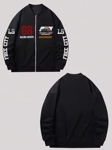جاكيت رجالية طويلة الأكمام مزودة بسحاب وياقة، تصميم شعار السباق، رقم محظوظ مخصص، شعار زي العمل، جاكيت جامعية، طباعة إعلانية، عيد الميلاد، هالوين، قرع، تصميم جمجمة، ، ديك رومي، شعار الفريق، [يمكن تخصيص أي صور للعائلة أو الحيوانات الأليفة أو الأصدقاء]، جاكيت خريفية، بلوزة دافئة مزودة بسحاب - الأسود - مشاهدة 3