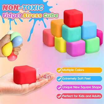 Långsamt stigande stresskub, fidgetleksaker med squishybollar, sensoriska fidgetleksaker för barn och vuxna, fyrkantiga fidgetleksaker för klassrummet, festfavörer, drag- och stretch-squishyleksak, prislåda för klassrummet