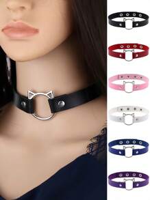 1 pieza Collar gargantilla de estilo punk gótico con remaches rosas personalizados, collar de cadena de acero inoxidable ajustable, collar con remaches cuadrados, collar gargantilla de orejas de gato de PU, adecuado para uso diario de mujeres, fiesta de Halloween, regalo de cumpleaños creativo, San Valentín, accesorios de playa, joyería de mujer