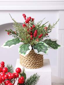 1/3 pezzi Decorazioni natalizie, ramo di cedro con frutti rossi natalizi, tre stili di piante artificiali, decorazioni natalizie, decorazioni per la casa a Natale, decorazioni autunnali e invernali, decorazioni da tavolo, personalizzabili su ordinazione, decorazioni per scuola, dormitorio, ufficio