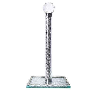 Silver Paper Towel Holder With Crystal Base -2lbs Weighted Countertop Dispenser For Kitchen/Bathroom, Sparkling Diamond Decor,Perfect Christmas Gift, Home Decor, Party & Christmas Storage