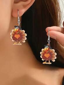 1 对简约感恩节火鸡亚克力吊坠耳环，复古风格适合女性在节日、庆典、派对和日常佩戴 - 火雞 - 查看 1