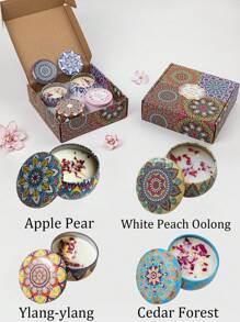 4/1 Scented Candle Set With Colorful Box, Multiple Scent Combinations, Pleasant & Rich Fragrance, Smokeless, Long Burning Time - Christmas Gift Ideal For Family & Friends,Christmas Candle,Gift Sets For Women For Wedding, Birthday, Festivals, Wedding Souvenirs,Aromatherapy Candles For Home,Candle Present For Men And Women, For Birthday Christmas Day Yoga Bath, Valentine's Day Gift, Home, Hotel Decoration, Retro Pattern Design, Soy Wax, - Multicolor - View 53