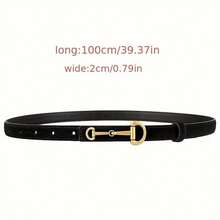 Cinturón de piel con hebilla de herradura, cinturón delgado casual y sencillo de piel de vaca, cinturón de moda para la cintura