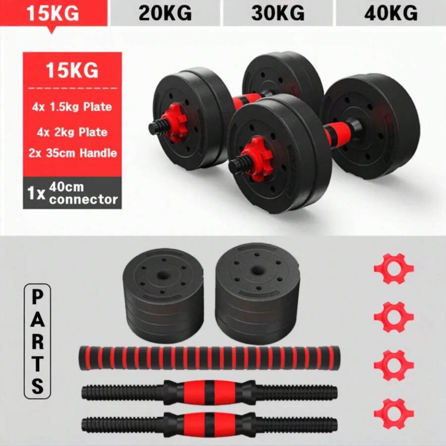 2 In 1 Adjustable Dumbbell Set With Barbells, Multifunction 10KG-15KG-20KG-30KG. Freely Combinable Barbell Weight Set With Connecting Bars, 10/15KG/20KG/30KG... Adjustable, Short And Long Dumbbells, Star Locks And Connecting Tube, Weightlifting Kit For Home Gym, Fitness Weights For Men/Women. - MANCUERNA-ROJO-2EN1-15KG - 查看 1