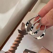 Sterling Silver Post Earrings Mobius Twist Hoop Earrings – Lightweight Spiral Hoops For Women, Everyday Chic Design 0.83Inc1.22IN - Silver - View 4