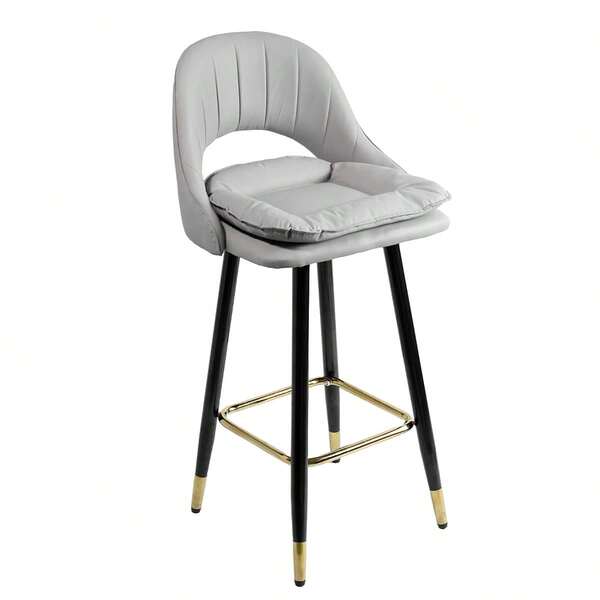 Silla alta para barra moderna taburete elegante de diseño contemporáneo con respaldo y cojín acolchado asiento tapizado en piel sintética color negro patas metálicas reforzadas con detalles dorados base antideslizante soporte estable y reposapiés ergonómico ideal para cocina comedor barra desayunador restaurante bar cafetería mueble decorativo de lujo estilo sofisticado resistente cómodo fácil de limpiar y mantener