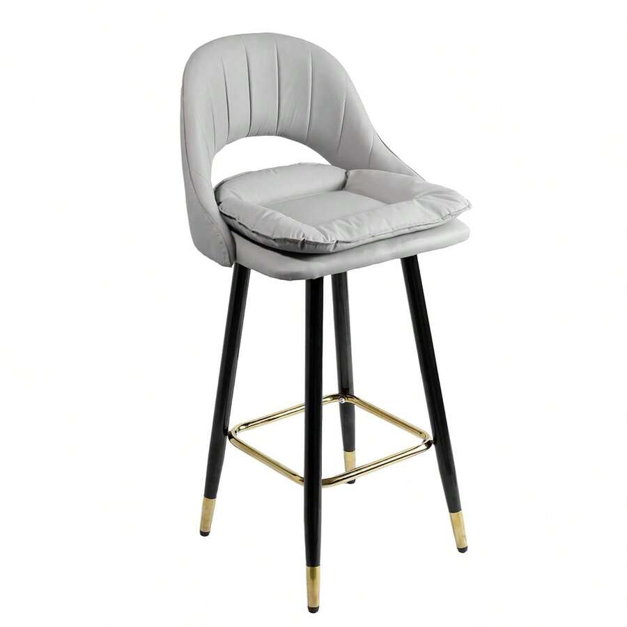 Silla alta para barra moderna taburete elegante de diseño contemporáneo con respaldo y cojín acolchado asiento tapizado en piel sintética color negro patas metálicas reforzadas con detalles dorados base antideslizante soporte estable y reposapiés ergonómico ideal para cocina comedor barra desayunador restaurante bar cafetería mueble decorativo de lujo estilo sofisticado resistente cómodo fácil de limpiar y mantener