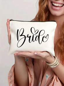 Bridal Bridesmaid Makeup Bag Wedding Bag Wedding Gift, Printed With The Letters "Bride/Sister Of The Bride" Canvas Zipper Bag, Wedding Party Gift, Multiple Styles Available, White Bag,Travel Storage Bag, Wash Bag, Hair Accessory Storage Bags, Practical Bride Team Gifts, Wedding Supplies, Bridal Party Gift For Besties And Sisters