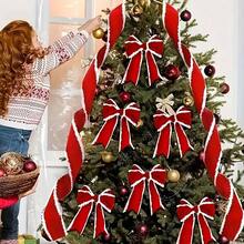 2pcs,Red Christmas Ribbons With White Fringed Holiday Decorative Ribbons Are Suitable For Gift Wrapping, Diy Handicrafts, And All-Purpose Christmas Tree Decoration For Thanksgiving, Mother'S Day, And Christmas Tree Decoration