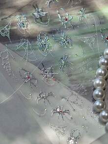 1片哥特式银色金属蜘蛛网美甲贴纸 5D蜘蛛按压式美甲艺术万圣节女巫美甲贴花女士酷女孩自粘装饰美甲设计美甲用品 - 彩色 - 查看 6