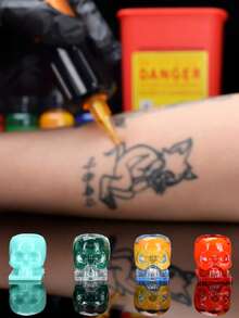 100pcs/Pack Disposable Skull Pattern Tattoo Ink Caps, Square Base, Suitable For Tattoo, Makeup Pigment, Tattoo Ink Container, Tattoo Supplies - Multicolor - View 7