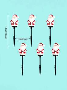 Santa Claus Path Lights, Set Of 5, Plastic LED Garden Stakes, And IP65 Waterproof, Battery Pack, Button Control, Semi Embedded Installation, With Non Removable Lighting Fixtures, Outdoor Christmas Aisle Decoration.