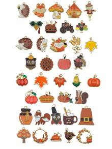 10/20/30pcs Random DIY Thanksgiving Oil-Drip Pendant, Featuring A Pumpkin And Squirrel Design, Perfect For Desserts, Turkey Keychains, And Hanging Decorations, With Alloy Accessories