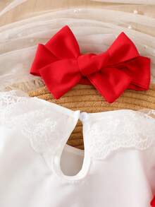 2pcs Baby Girls Cute Floral Ruffle Collar Long Sleeve Top And Pinafore Dress Set, Suitable For Autumn/Winter Holiday Events - Red - View 8