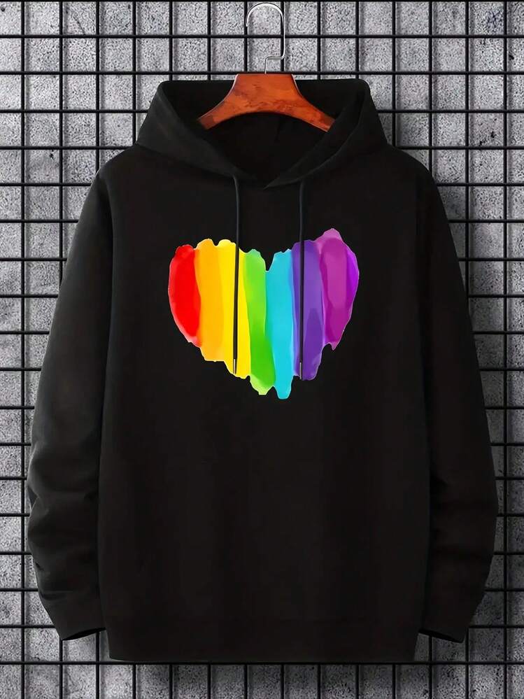 Sudadera con capucha y cordón impresa para hombres E4DU - Negro - Añade 1