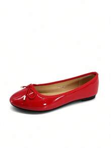 REVREAL Women's Patent Ballet Flats With Bow Accent - Red - View 2