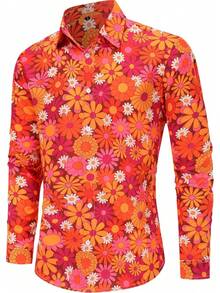 Mens 70s Shirt Long Sleeve Button Down Retro Disco Costume Hippie Outfit For Menhalloween - 嬉皮花卉 - 查看 10