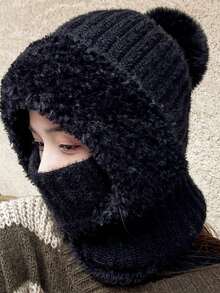 1pc Solid Color Casual Polyester Fluffy Splice Warm Knitted Neck Gaiter Scarf For Autumn/Winter Autumn Decor