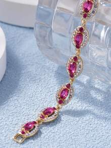 LADYCOCO 1pc Luxury Colorful Rhinestone Inlaid Bracelet, Women Jewelry Gift - Pink Diamond - View 5