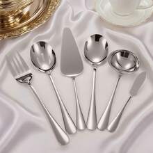 6 Stücke hochwertiges Besteck-Set aus Edelstahl, beinhaltet Servierlöffel, Kelle, Serviergabel, Suppenlöffel, Kuchenheber, Buttermesser, geeignet für Bankette, Buffets, Restaurants, Hotels, Zuhause (verschiedene Farben erhältlich), Catering Küchen Essservice Set, Edelstahl Buffet Party Serviergeschirr