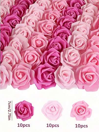 30 件散装人造玫瑰花头 - 粉色仿玫瑰花头、无茎假泡沫玫瑰、迷你灰粉玫瑰，适用于 DIY 新娘送礼会、婚礼、花艺派对、家居装饰和圣诞节