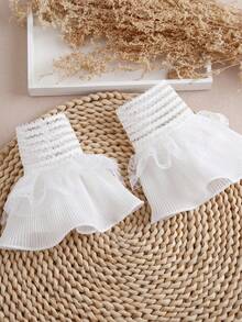 1 Pair Chiffon Ruffle Sleeve Cuffs, Suitable For Daily Wear - White-005 - View 2