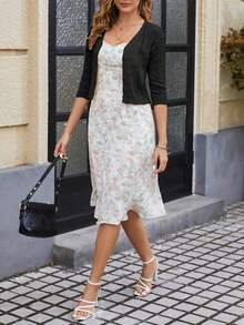 Women's Bolero Shrug 3/4 Sleeve Cropped Cardigan Knit Sweaters Open Front Spring And Summer Casual Elegant Jacket For Dresses - 黑色 - 查看 5