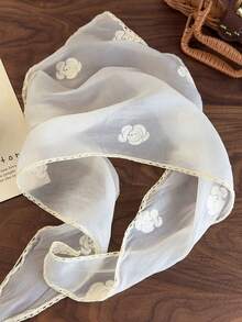 1 件女士蕾丝三角围巾，法式乡村风格花卉蕾丝印花面料，时尚发饰，适合海滩度假四季头巾秋冬女士头带发带发饰