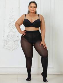 1pc 80D Women Curve Tights, High Elasticity Skinny , Open Crotch Tights, Slightly Sheer Sexy Pantyhose, Black Stockings, Fashionable & Versatile, Suitable For Up To 300lbs, Cozy - Black - View 2