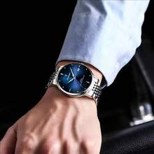 POEDAGAR 时尚商务男士手表防水夜光日期不锈钢男士石英表奢华方形男士手表爸爸兄弟伙伴生日假期必备日本石英机芯 - 优质内置超长电池寿命考试返校 - 彩色 - 查看 6