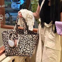 2025 New Leopard Print Canvas Tote Bag, High-End Casual Commuter Shoulder Bag With Large Capacity For Women, New Fall Winter Cheetah Print Purse For Women