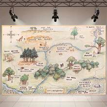 2D Flat Banner, 1pc Cartoon Forest Theme Vinyl Photography Backdrop Studio Quality High-Resolution Print Birthday Party Decoration Banner Holiday Photo Booth Props 2D Design