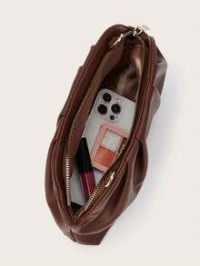 Ví cầm tay cổ điển màu trơn có khóa kéo, túi xách đa năng dung tích lớn, túi da PU thời trang, phù hợp cho nữ, thích hợp cho đám cưới, tiệc tùng, dạ hội, các sự kiện buổi tối. - màu nâu - Xem 7