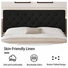 Upholstered  Bed Frame With Headboard, Linen Platform Bed  Frame With Wooden Slats Support,Twin/ Full/ Queen/ King,Pink/ White/ Blue/ Light Grey/ Dark Grey/ Black/ Cream - 黑色 - 查看 3
