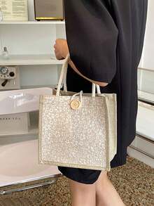 亚麻手提袋，空白手提袋，可重复使用的时尚多功能购物袋，会议礼品袋。您可以自行DIY设计，简约优雅，可用作伴娘婚礼礼品袋、学生书包、返校季和教师包，非常适合礼品促销、赠品、展览和其他场合，表面可进行丝网印刷、刺绣或热压印花。 - 彩色 - 查看 4