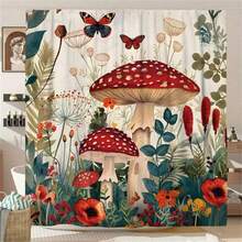 1pc Colorful Mushroom Digital Print Polyester Bathroom Decoration Shower Curtain Free Punch Partition Bath Curtain, Bathroom Decor, Home Decor, Bathroom Essentials, Farmhouse Home Decor - trắng - Xem 3