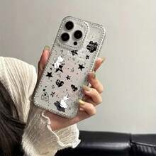 Teléfono IMD con polvo brillante de dibujos animados, borde brillante transparente con orificio grande, funda protectora 16 Promax 15 14 Plus 13 12 11, regalo, regalo de Año Nuevo, regalo de Pascua, regalo de Halloween, amigos, familia - transparente - Ver 1