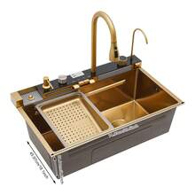 YUNRUX Digital Waterfall Sink, Waterfall Kitchen Sink, Digital Display Waterfall Sink - Gold - View 2