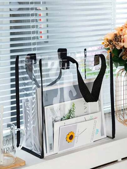 Waterproof 1pc,Large Clear Pvc Tote Bag Cosmetic Shopping Bag Jelly Bag Gift Bag Transparent Shoulder Tote Shopping Bag,Party Bag,Wedding Birthday Party Gift Bag,Craft Tote Bag,Party Favors,Birthday Decor,Party Gift Decor,Wedding Decor