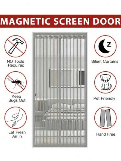 1 件磁性纱门，门纱磁性闭合 - 防止虫子进入，让微风进入，露营车配件，重型网状 - 宠物和儿童友好，多种尺寸自密封蚊帐，适用于前门、滑动门、纱窗、防蚊帘、露营车配件、防蚊网、蚊帐、狗纱门