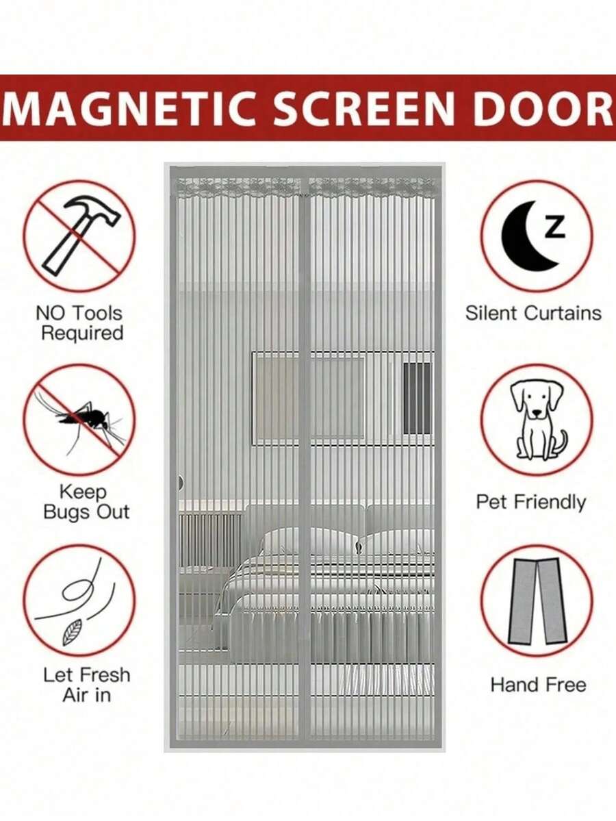 1pc Magnetic Screen Door, Magnetic Closure Mesh Screen, Breathable Anti-Insect, RV Accessories, Thick Mesh, Pet & Friendly, Multiple Sizes Available, Self-Sealing Anti-Mosquito, Suitable For Front Door, Sliding Door, Fly Screen, Fly Curtain, RV Accessories, Fly Net, Mosquito Net, Pet Screen Door - Multicolor - View 1