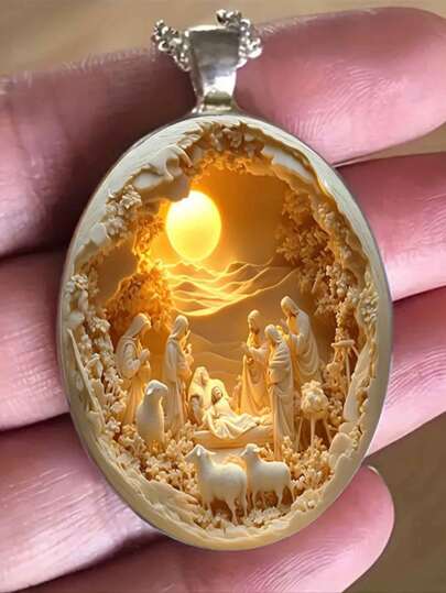 1 Stück modischer, eleganter, kreativer hochwertiger vielseitiger ovaler Glas-Anhänger-Halskette mit religiösem Symboldekor, ideal für Männer und Frauen für den täglichen Gebrauch und besondere Anlässe