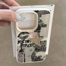 Funda de teléfono móvil con diseño de collage elegante, adecuada para iPhone 17air 17promax 17pro 17 16 11 XR XSMAX 12 13 14 15 plus Pro Max, material TPU premium, anti-caída, funda protectora de alta calidad y a la moda. Funda de teléfono para la temporada de otoño e invierno, regalo de Halloween, regalo de Navidad ~ Material de textura de cuero - blanco - estampado de leopardo estrella 488WC - Colores mixtos 1 - Ver 2